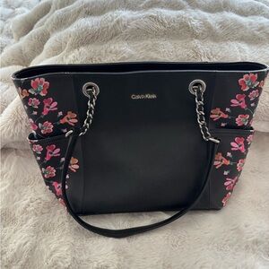 Calvin Klein Black Tote with Floral Accents